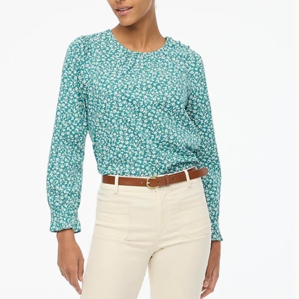 J crew Long-sleeve shirred-neck blouse